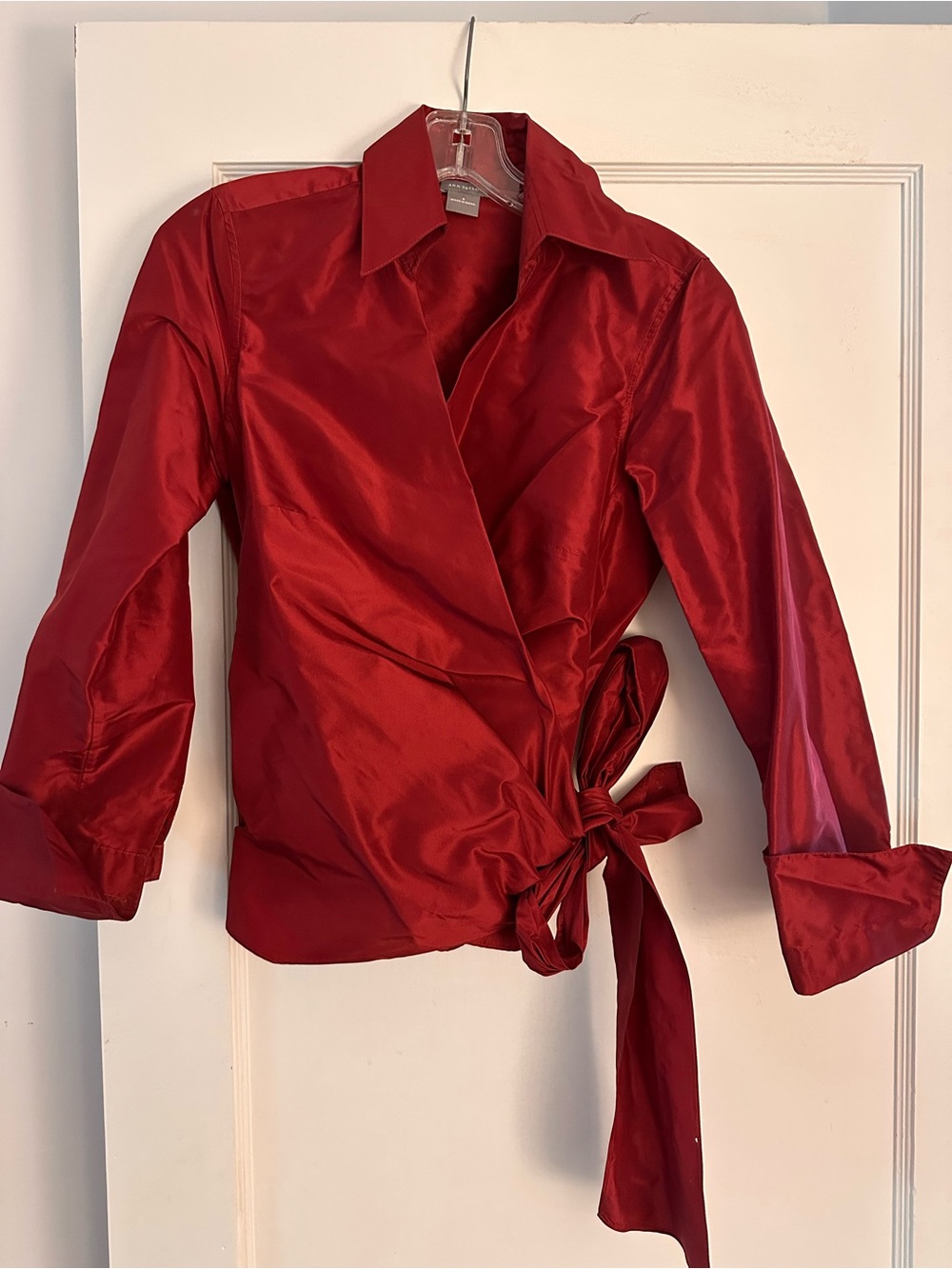 Ann Taylor Red Silk Wrap Blouse